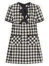 Valentino Embroidered Damier Light Tweed Short Dress In Ivory