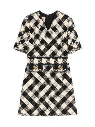 Valentino Womens Betulla Nero Diamond-check Textured Woven Mini Dress In Multi