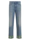 Valentino Medium Blue Jeans With Green Embroidery, Straight Leg, High Waist