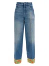 Valentino Garavani Light Blue Jeans With Logo Patch On The Back And Jacquard Cuffs In Denim Woman