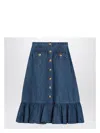Valentino Garavani Blue Denim Cotton Skirt