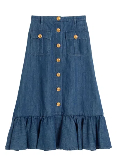 VALENTINO WOMEN'S DENIM MIDI SKIRT