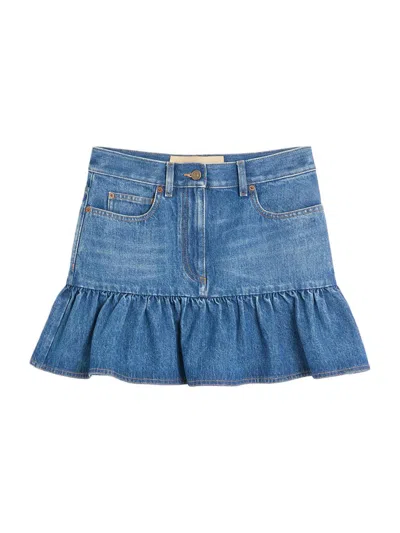 Valentino Women's Denim Mini Skirt In Blue