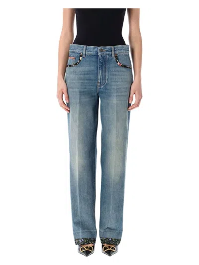 Valentino Women's Denim Pants In Medium Blue