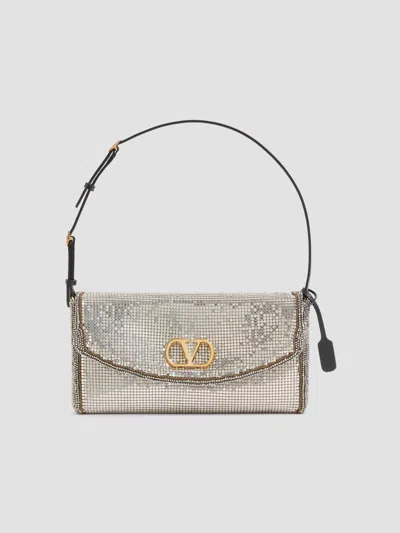 Valentino Garavani Women's Devain Small Metallic Mesh Shoulder Bag In Silver