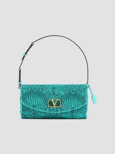 Valentino Garavani Women's Devain Small Shoulder Bag In Jacquard Cloqué Lurex Fabric In Teal