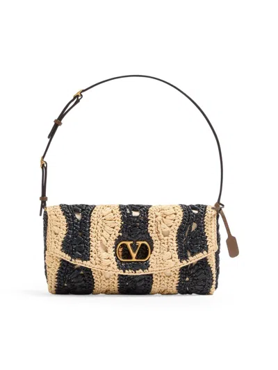 Valentino Garavani Women's Devain Small Shoulder Bag In Raffia With Wave Pattern In Black