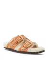 Valentino Women's Double Buckle Fleece Lined Sandals In Almond