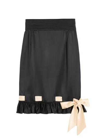 Valentino Women's Double Satin Midi Skirt In Black