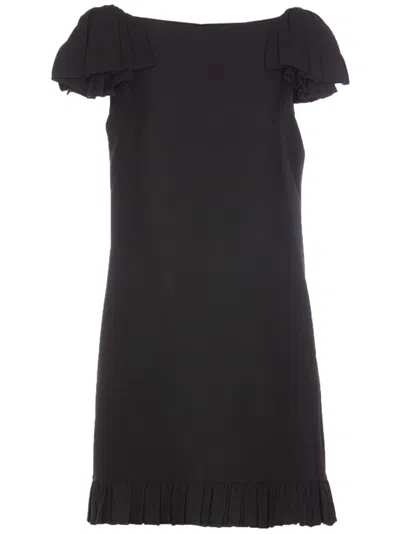 Valentino Ruffle Sleeve Wool Mini Dress In Black