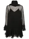 Valentino Chiffon Dress With Bow Detail And Ruffle Hem In Black