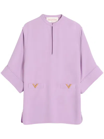 Valentino Cady Couture Mini Dress With V Gold Details In Purple