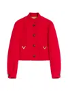 Valentino Drill Caban Jacket Decorative Buttons Pockets In Red