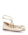 Valentino Rockstud Ballerinas In Laminated Nappa Leather In Platinum