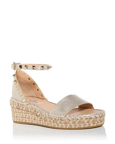 Valentino Garavani Women's Rockstud Flatform Ankle-strap Espadrille Sandals In Multi