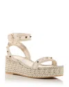 Valentino Rockstud 45 Rope & Leather Wedge Sandal In Light Ivory