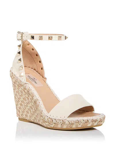 VALENTINO GARAVANI WOMEN'S DOUBLE ROCKSTUD ANKLE-STRAP ESPADRILLE WEDGE SANDALS