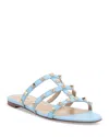 Valentino Rockstud Leather Sandals In Light Blue/natural