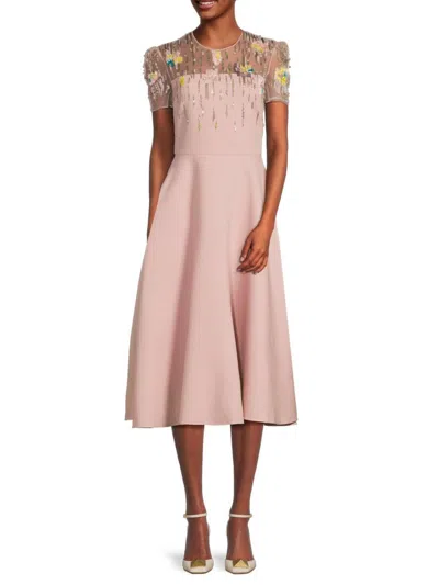 Valentino Women's Embellished Virgin Wool & Silk Midi Dress In Pink