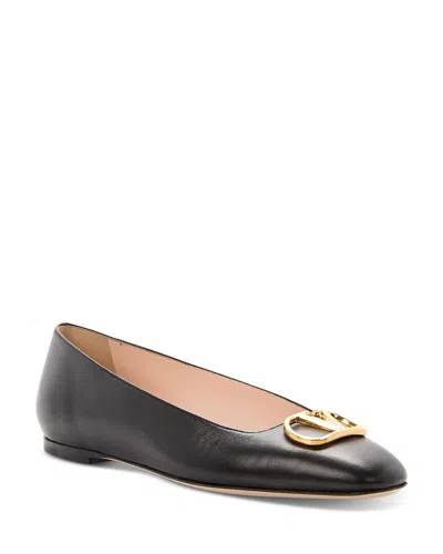 Valentino Garavani Black V Logo Signature Ballerina Flats In Nappa Leather In Multi