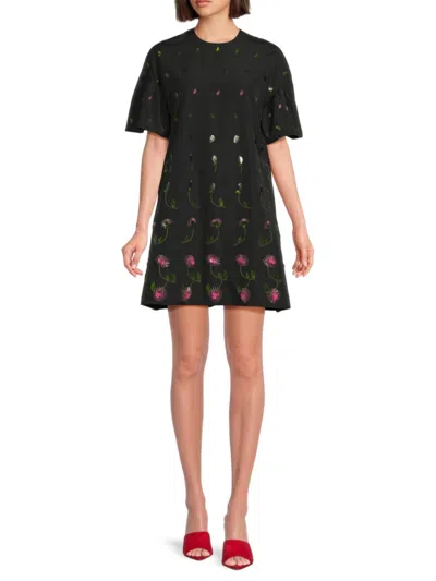 Valentino Women's Embroidered A-line Mini Dress In Nero