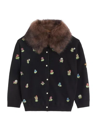 Valentino Women's Embroidered Cardigan In Black