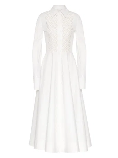 Valentino Women's Embroidered Compact Popelin Shirt Dress In White