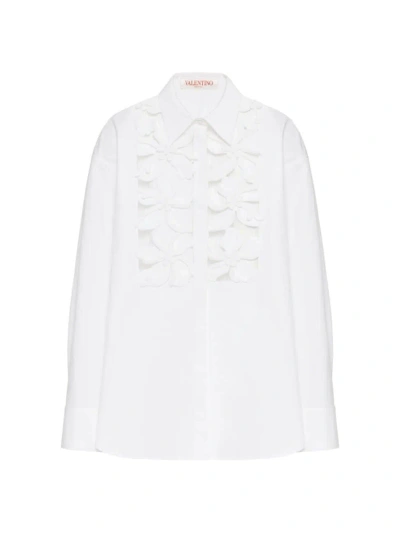 Valentino Women's Embroidered Compact Poplin Shirt In White