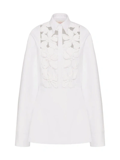 Valentino Women's Embroidered Compact Poplin Short Dress In White