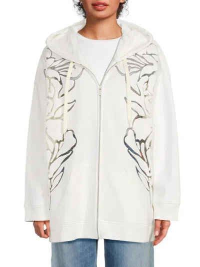 Valentino Women's Embroidered Cotton-blend Zip Hoodie In White