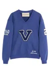 Valentino Blue Sweatshirt With V And Le Chat De La Maison Embroidery