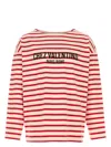Valentino Striped Cotton Jersey Long Sleeve T-shirt Ivory And Red In Red