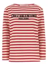 Valentino Striped Cotton Jersey Long Sleeve T-shirt Ivory And Red In Red