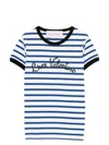 Valentino Womens Striped Embroidered Cotton-jersey T-shirt Avorio Blu