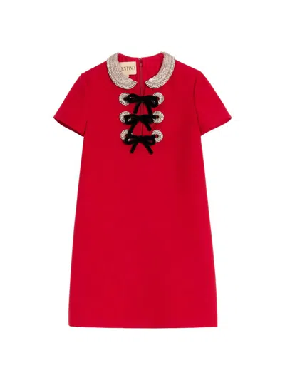 Valentino Embroidered Crepe Couture Short Dress Woman Paris 36 In Red