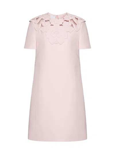 Valentino Women's Embroidered Crepe Couture Short Dress In Pink