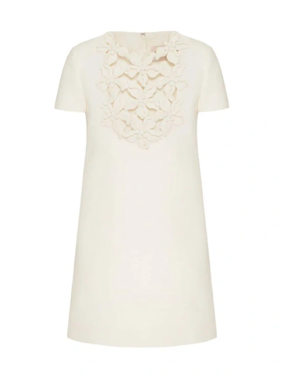 Valentino Crepe Couture Embroidered Minidress In Ivory