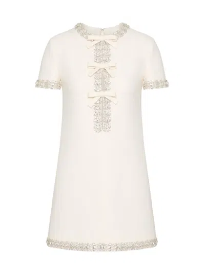 Valentino Women's Embroidered Crepe Couture Short Dress In Ivory