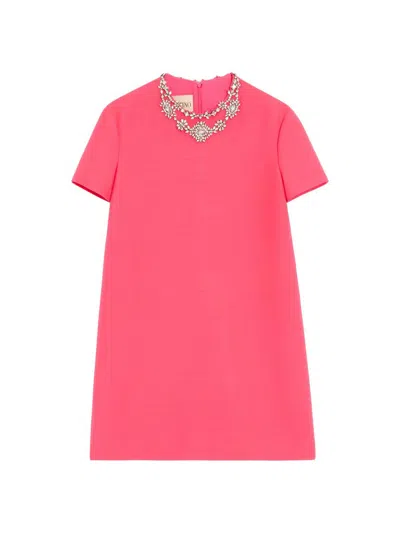 Valentino Wool-silk Crepe Couture Embellished Mini Dress In Pink