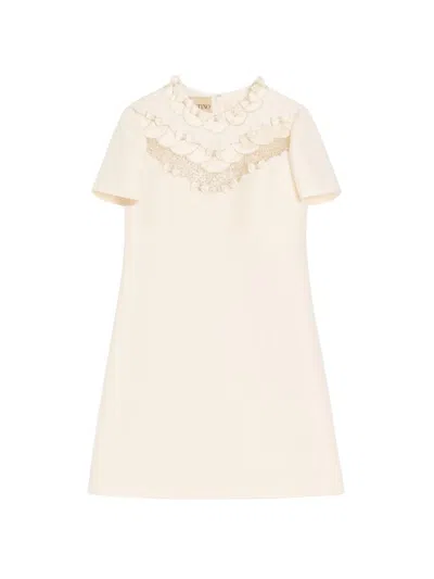 Valentino Wool-silk Crepe Mini Dress In Neutral