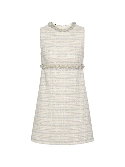 Valentino Women's Embroidered Delicate Tweed Short Dress In Ivory Grey Azure