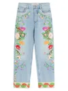 Valentino Bead-embellished Embroidered High-rise Straight-leg Jeans In Blue