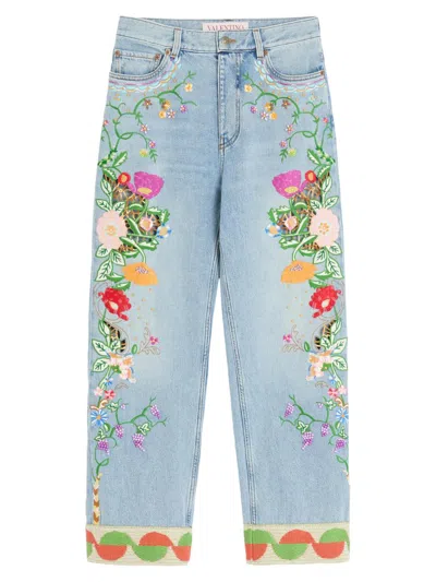 VALENTINO WOMEN'S EMBROIDERED DENIM PANTS