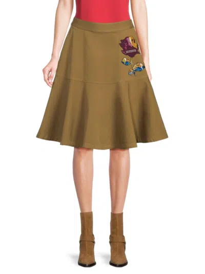 Valentino Women's Embroidered Flower Cotton Skirt In Army