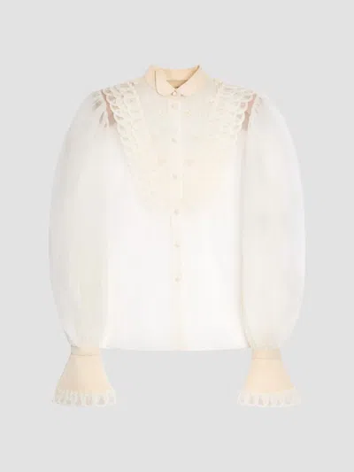Valentino Women's Embroidered Organza Shirt In Vanilla