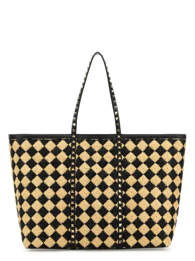 VALENTINO GARAVANI WOMEN'S EMBROIDERED RAFFIA ROCKSTUD SHOPPING BAG
