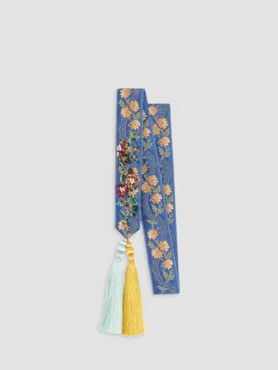 Valentino Garavani Embroidered Viscose Bandeau Scarf Woman Multicolour Uni In Blue