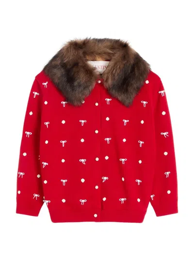 Valentino Women's Embroidered Wool Cardigan In Red