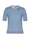 Valentino Women's Embroidered Wool Sweater In Azure
