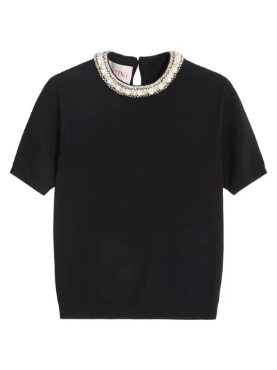 Valentino Women's Embroidered Wool Sweater In Black